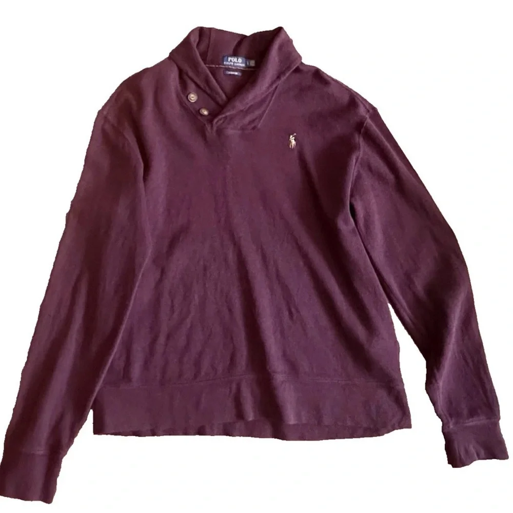 Polo Ralph Lauren Estate Rib Shawl-Collar Sweater Cotton Pullover Size L Maroon